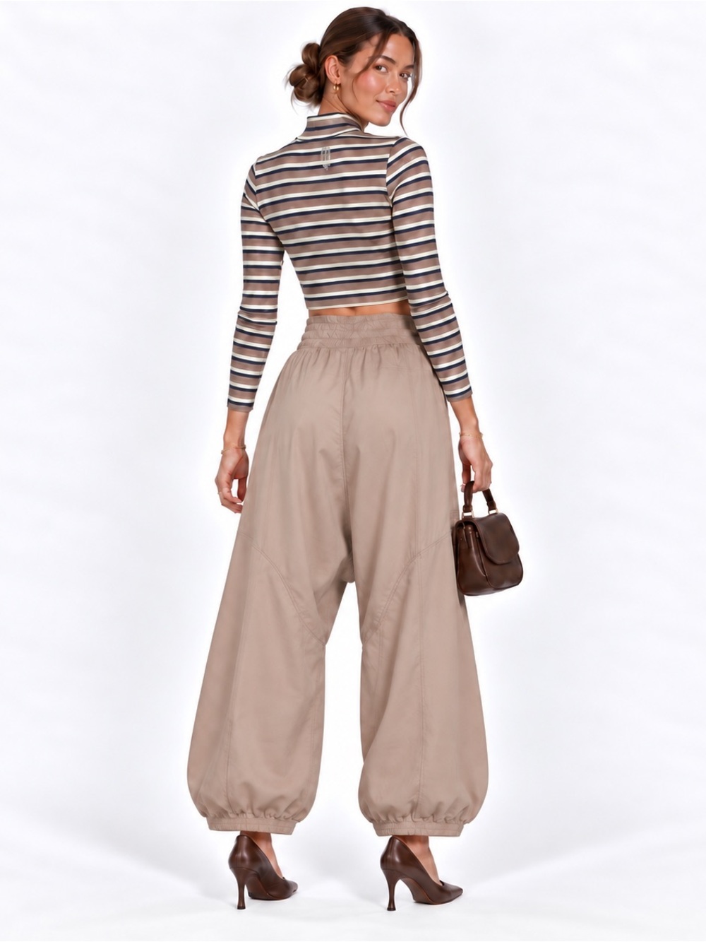 FP Movement by Free People SZ M Tan/White/Navy Wide-Leg Joggers/Waist 31”-40” - Picture 2 of 12